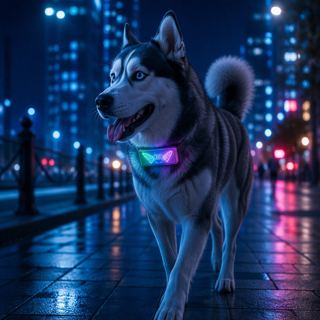 PET100 glowing RGB collar at night walk